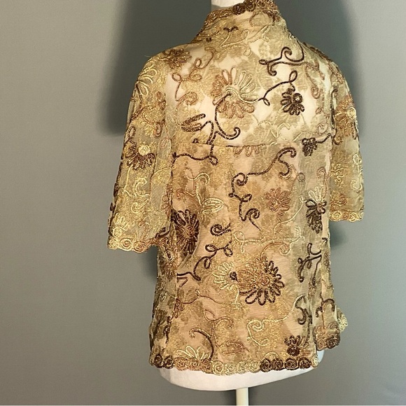 Watters and Watters Mother of the Bride Metallic Floral Embroidered Jacket - Picture 12 of 16